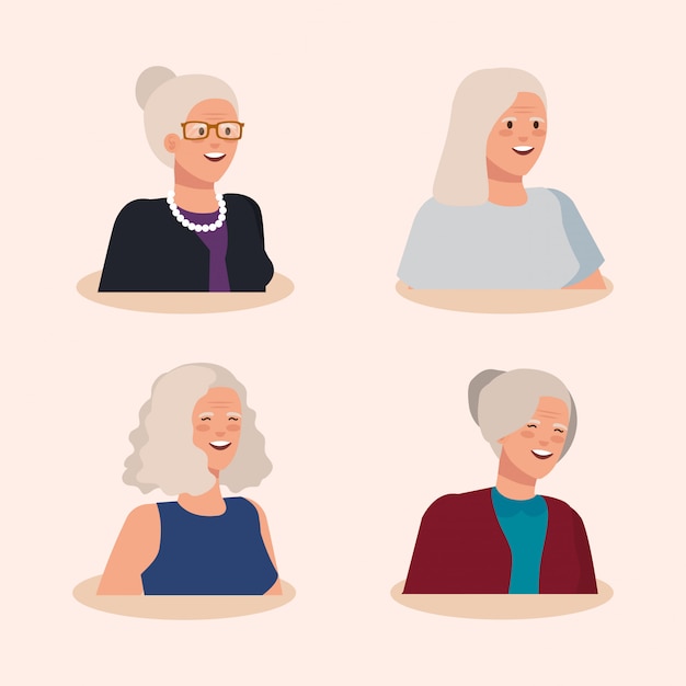 Group of old women avatar character