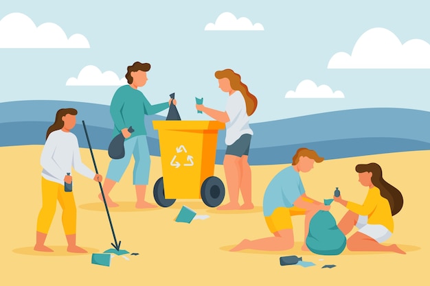 Group of people cleaning beach