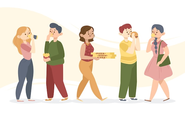 Free Vector group of people eating unhealthy food