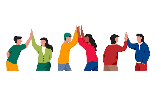 Free Vector group of people giving high five illustrated