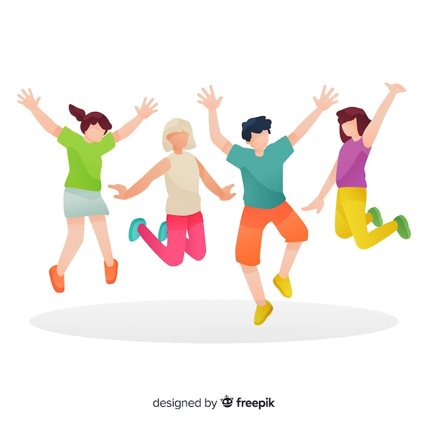 Group of people jumping illustrated