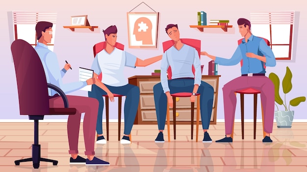 Group of people in a  psychotherapy session illustration