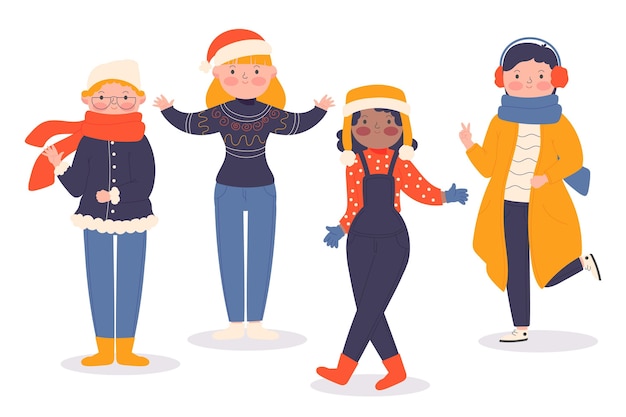 Free Vector group of people wearing cozy winter clothes