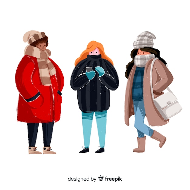 Free Vector group of people wearing winter clothes