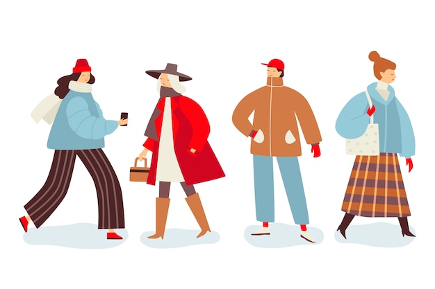 Free vector group of people wearing winter clothes