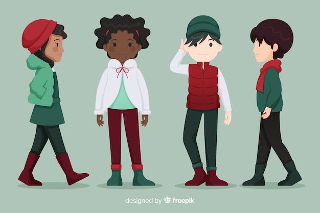 Free Vector group of people in winter clothes