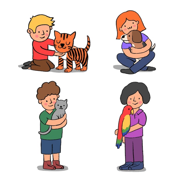 Free Vector group of people with different pets