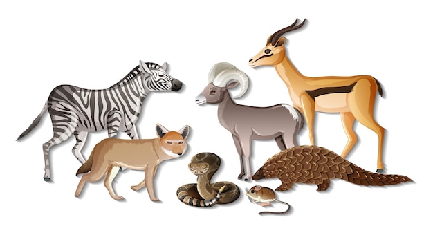 Free vector group of wild african animals on white background