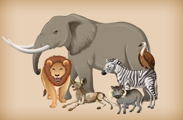 Free vector group of wild animal on background