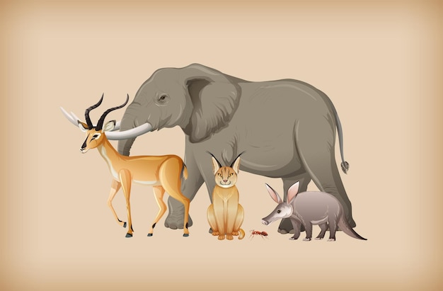 Free Vector group of wild animal on background