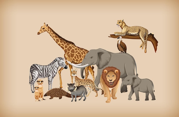 Free Vector group of wild animal on background