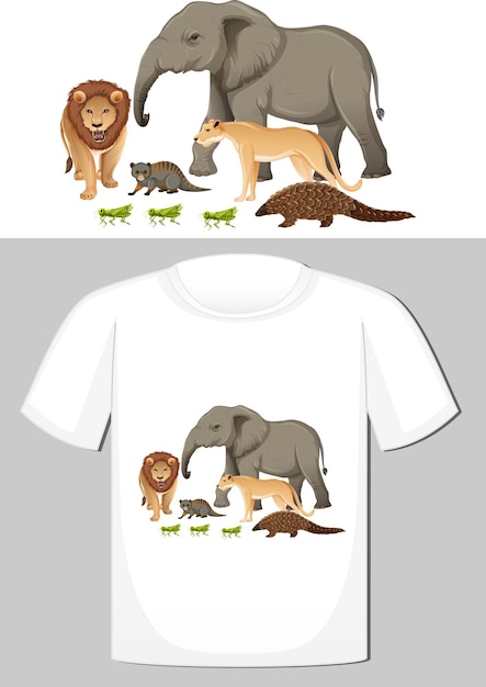 Free Vector group of wild animals design for t-shirt