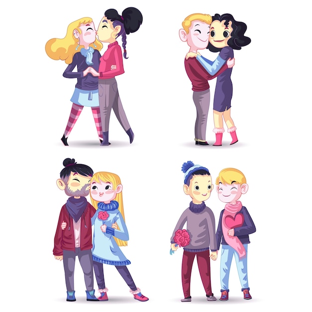 Free Vector group of young couples together illustration