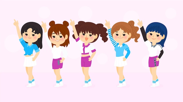 Free Vector group of young k-pop girls