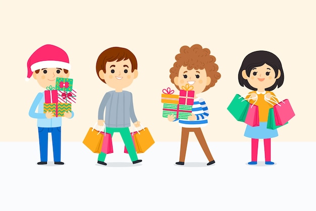 Group of young people buying christmas gifts