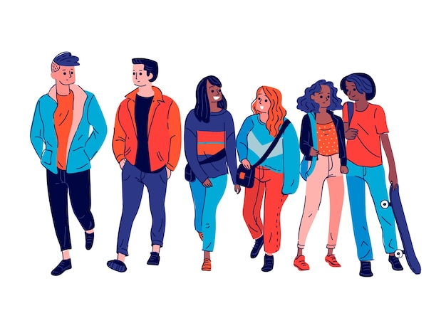 Free Vector group of young people illustrated