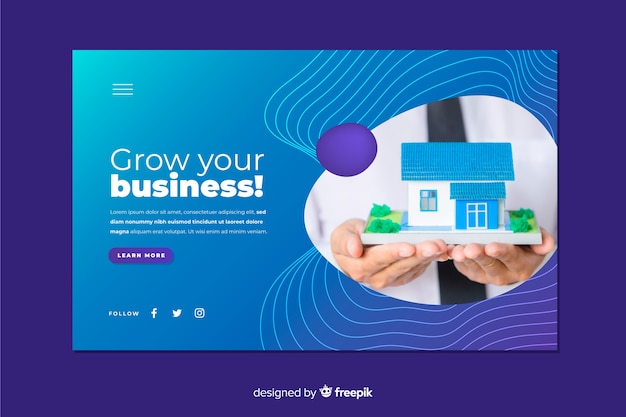 Free Vector grow your business landing page with photo