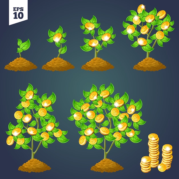 Free Vector growth money tree for games.