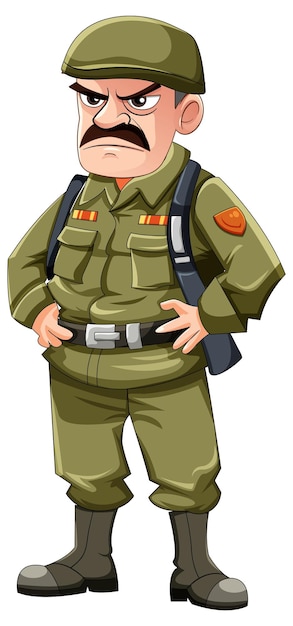 Free vector grumpy army officer cartoon character