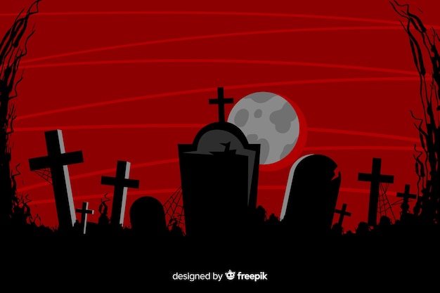 Free Vector grunce halloween background with cemetery