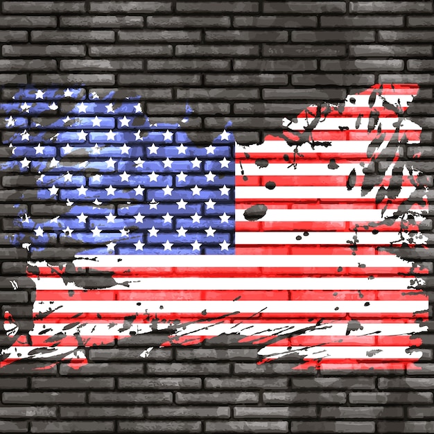 Free Vector grunge american flag on a brick wall