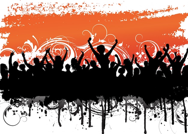 Grunge background with a silhouette of an excited audience