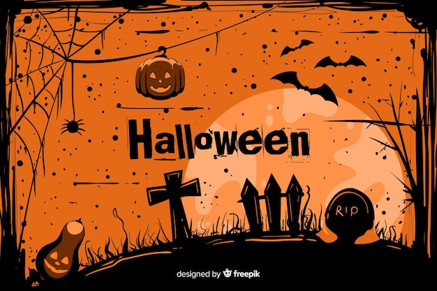 Free vector grunge halloween background in a cemetery