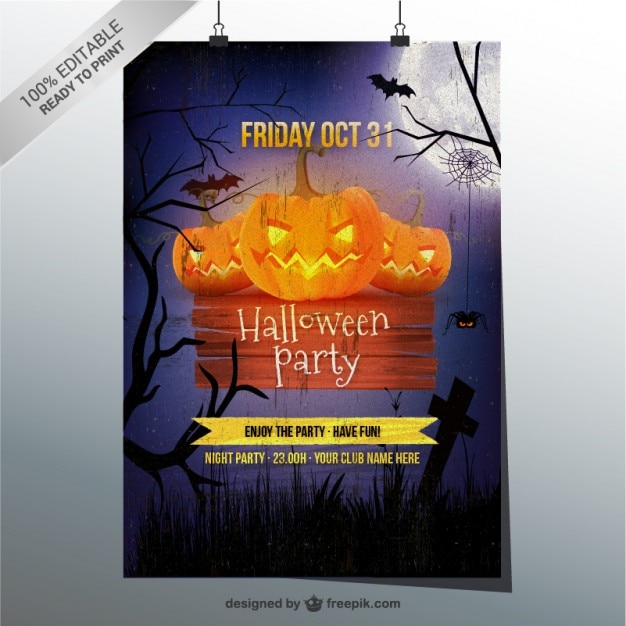 Free Vector grunge halloween party flyer template