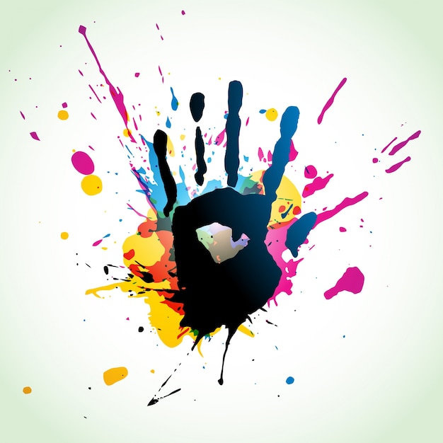 Free Vector grunge hand on paint splashes