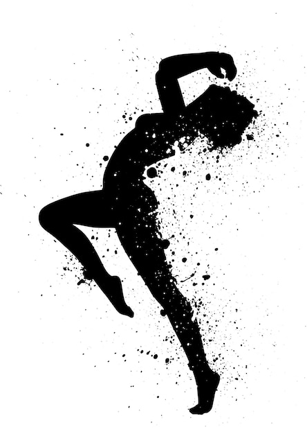 Grunge splatter silhouette of a female in a modern dance pose