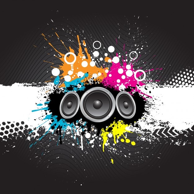 Grunge style music background with speakers