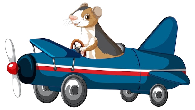 Guinea pig driving plane cartoon