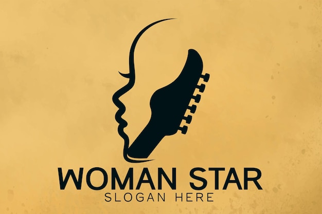 Free Vector guitar and woman face, woman musical logo