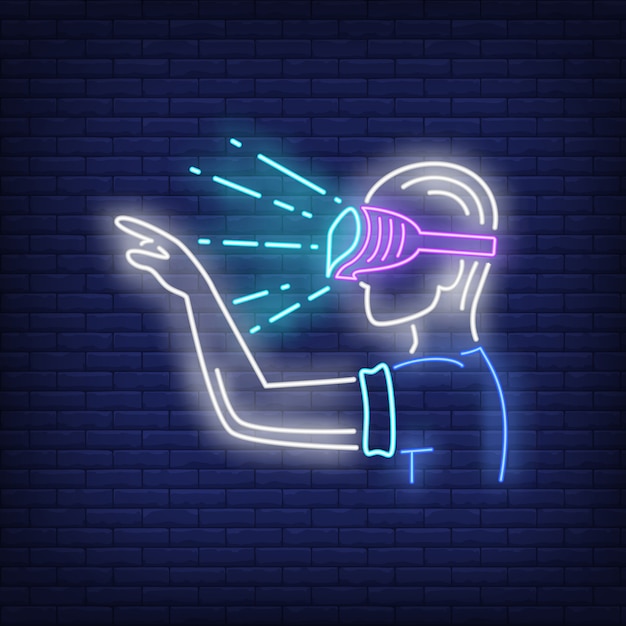 Guy wearing VR goggles neon sign