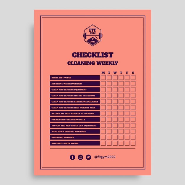 Gym cleaning checklist template