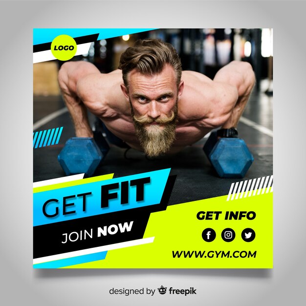 Gym club banner with photo