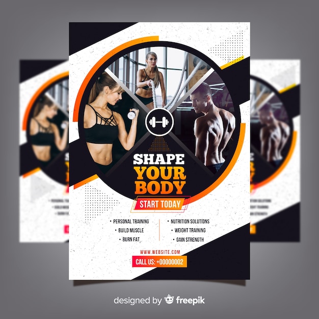 Free Vector gym club flyer template with photo