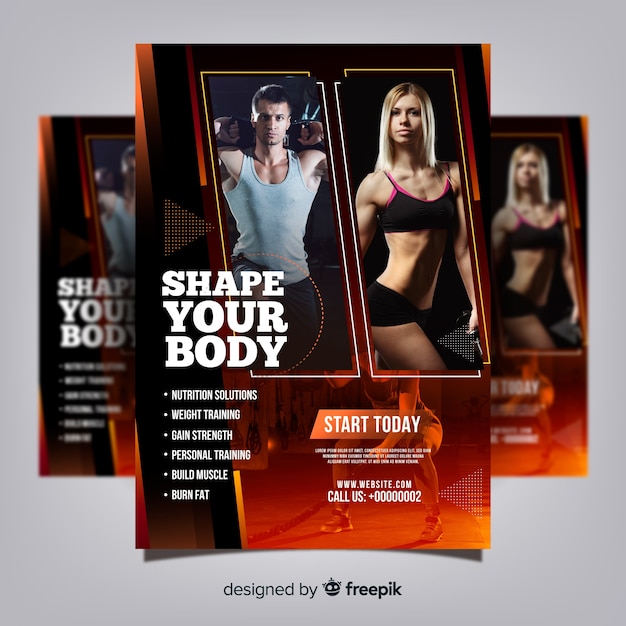 Free Vector gym club flyer template with photo