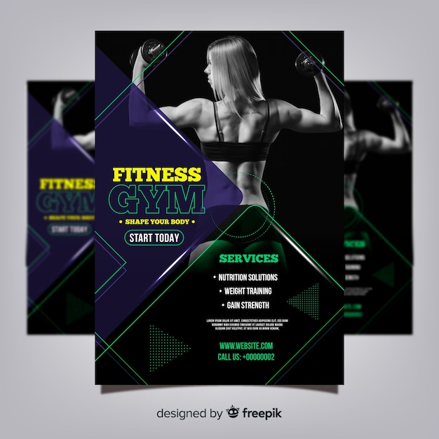 Free Vector gym club flyer template with photo