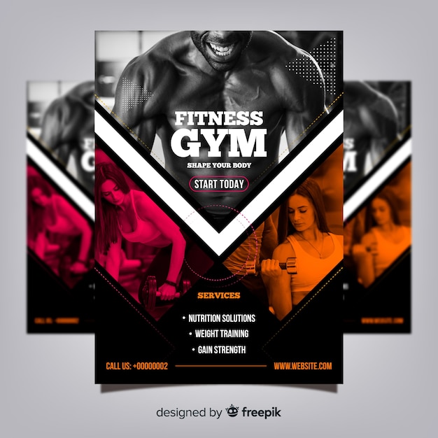 Free vector gym club flyer template with photo