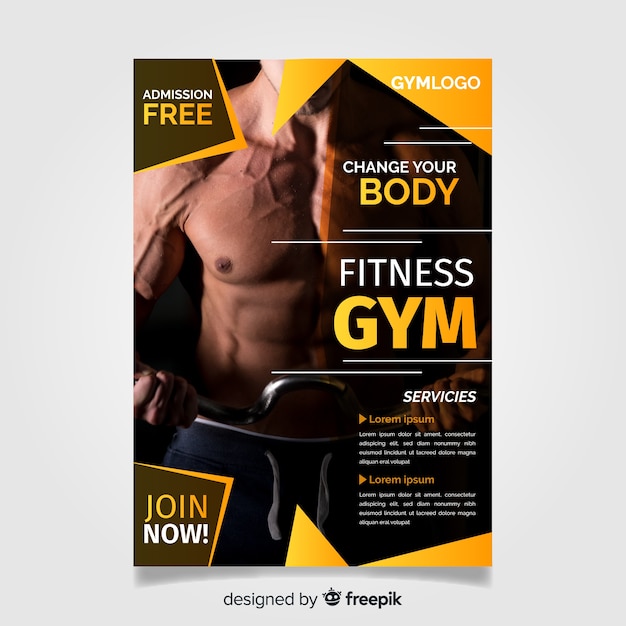 Free Vector gym flyer template with photo