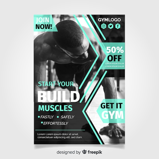 Free Vector gym flyer template with photo