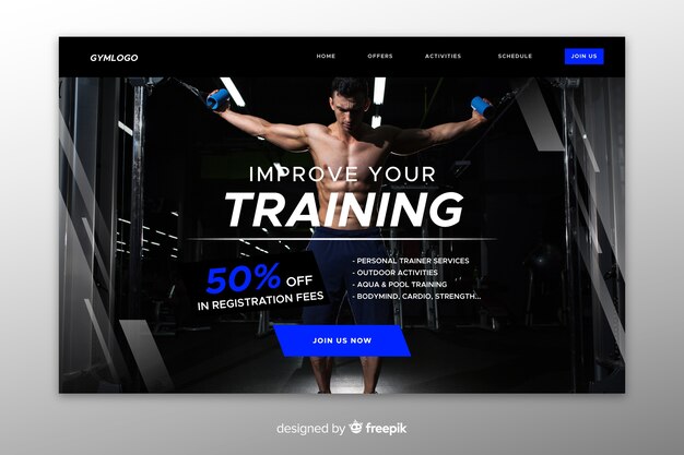 Gym promotion landing page with image