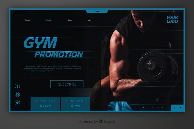 Gym promotion landing page with image