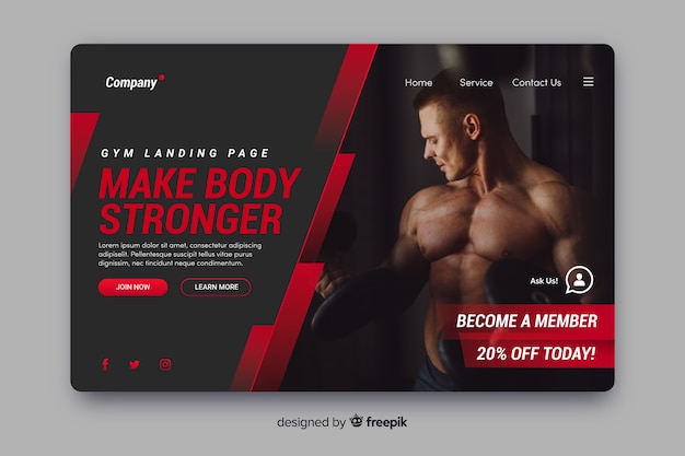 Gym promotion landing page with photo