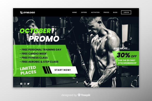 Gym promotion landing page with photo