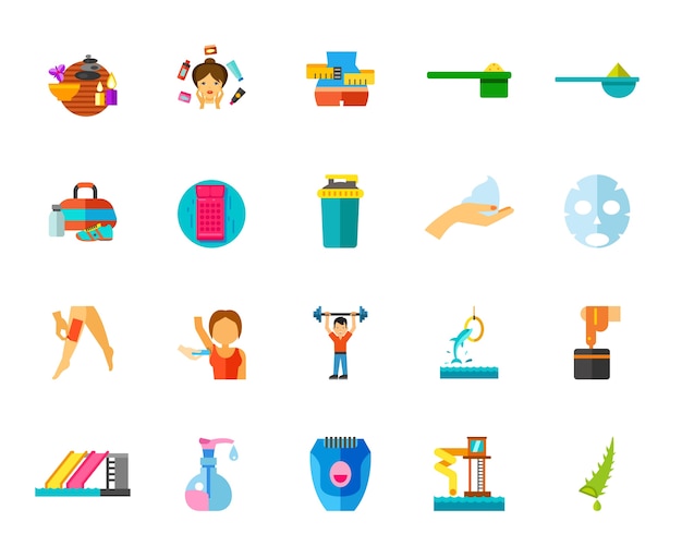 Gym and spa icon set