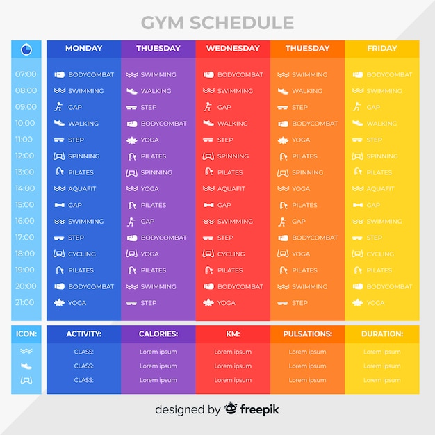 Gym training schedule template