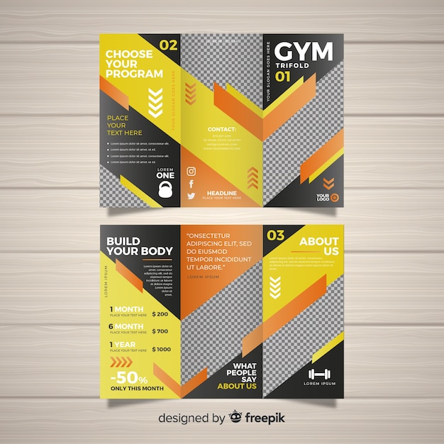 Free vector gym trifold brochure