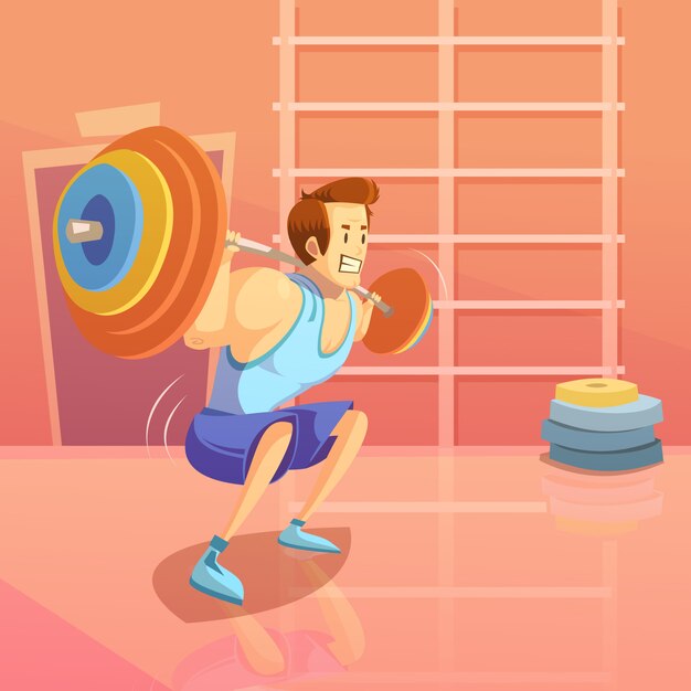 Gym and weightlifting background with man lifting a barbell